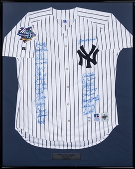 1999 New York Yankees Team Signed Home Jersey With 24 Signatures In 32x40 Framed Display (LE 55/99) (Beckett)